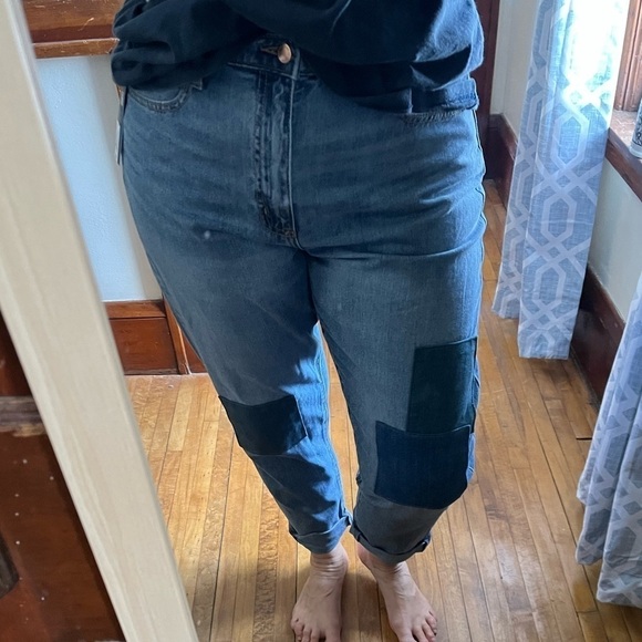 New Boyfriend Blue Jeans Patchwork Denim Universal Thread women’s 10/30R - Picture 3 of 9